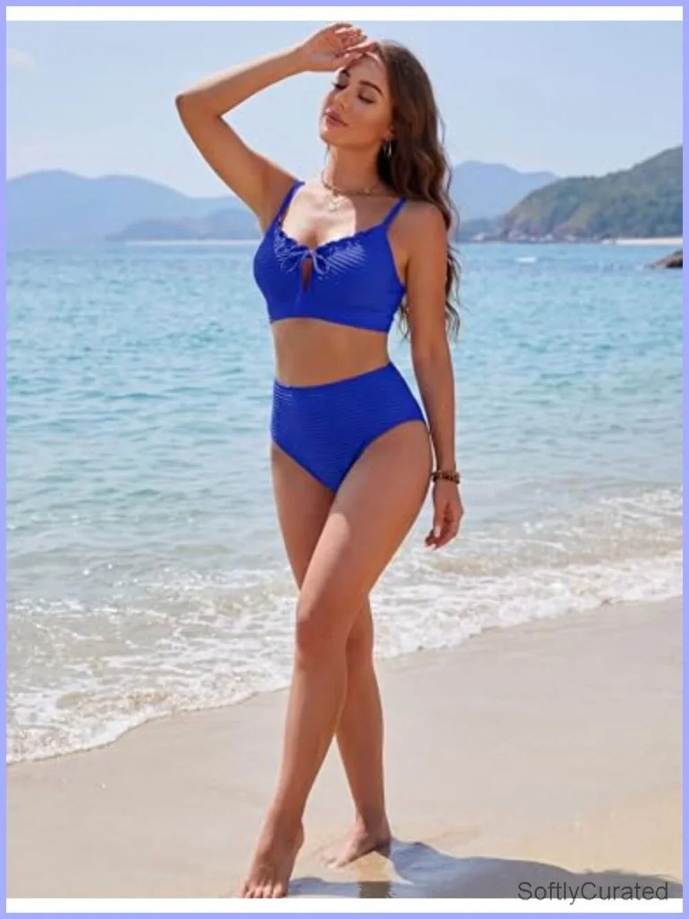 High Waisted Bikini Set Tummy Control Textured Ribbed Two Piece Swimsuits Tie